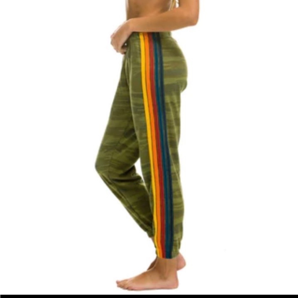 Aviator Nation Camo Track Pants with Rainbow Stripes
